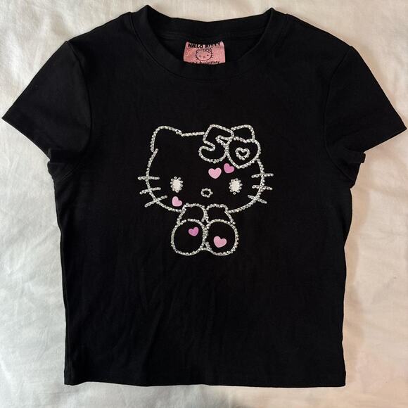 hello kitty forever 21 rhinestone graphic tee black large kawaii y2k - Picture 4 of 6